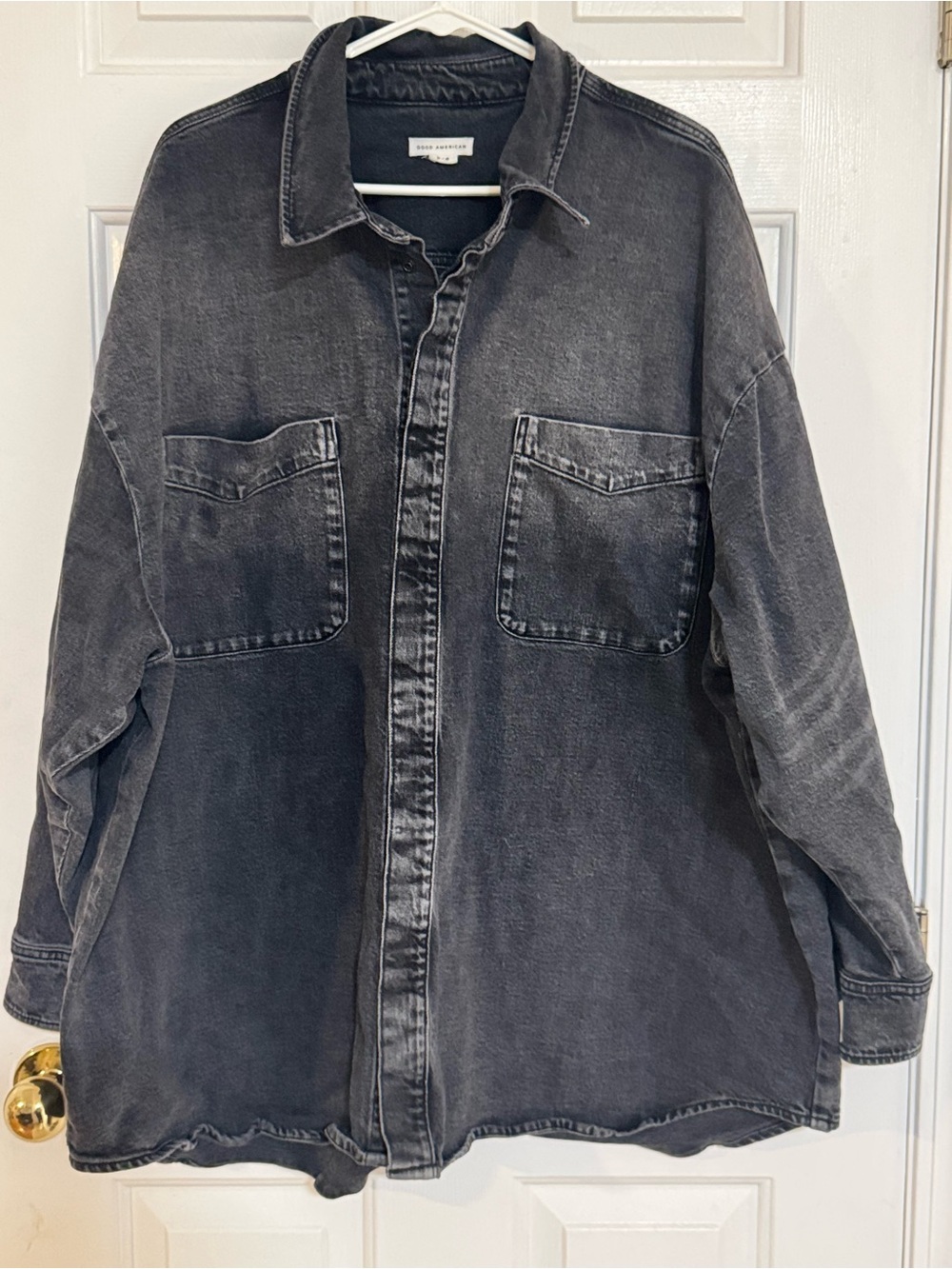 Good American Denim Shacket Shirt Jacket Gray Acid Wash Oversized 5/6 Plus 2X 3